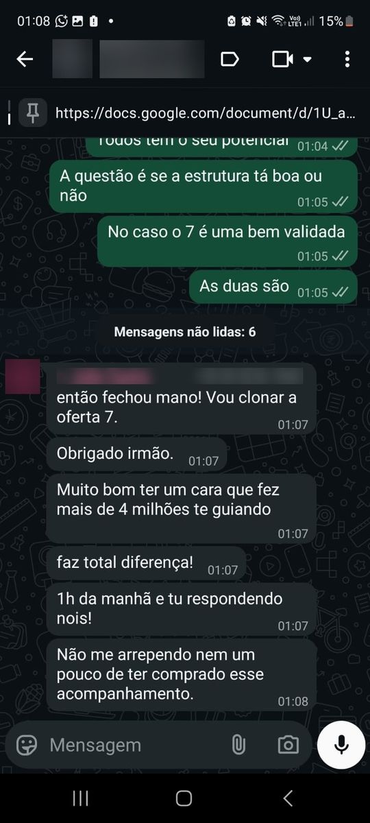 Print de conversa com aluno