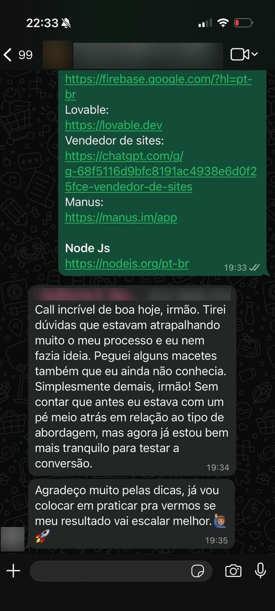 Print de conversa com aluno