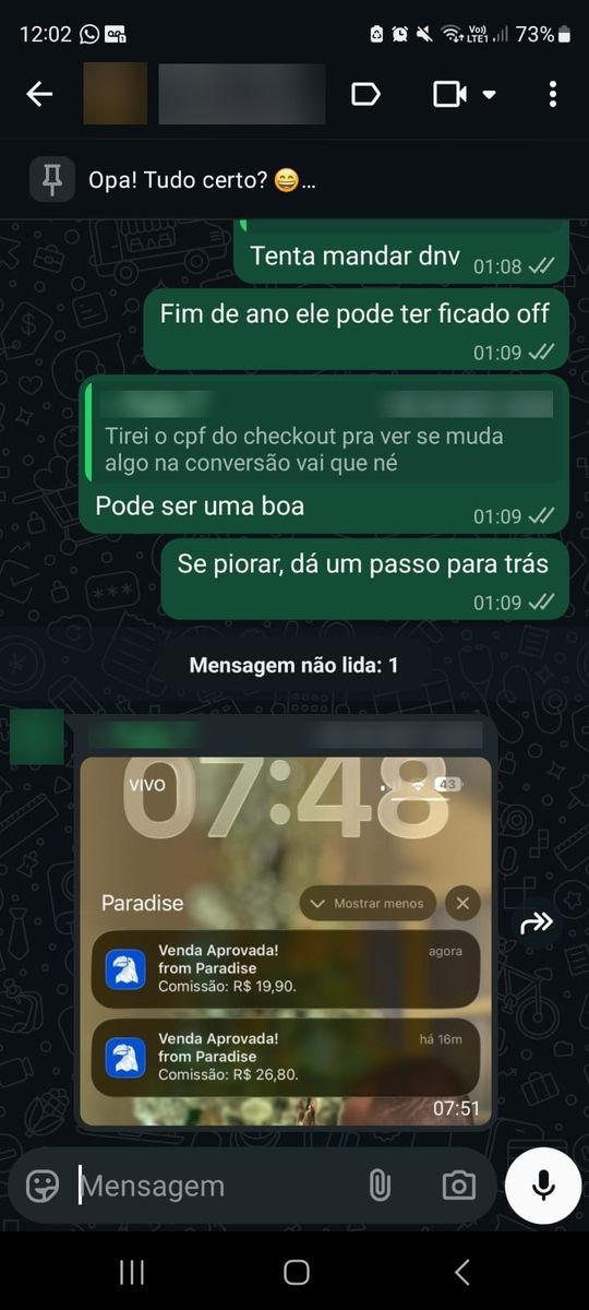 Print de conversa com aluno