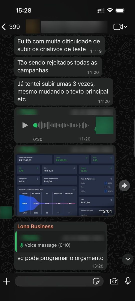 Print de conversa com aluno