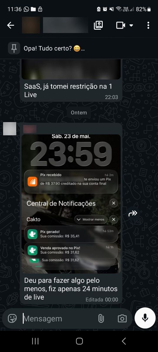 Print de conversa com aluno