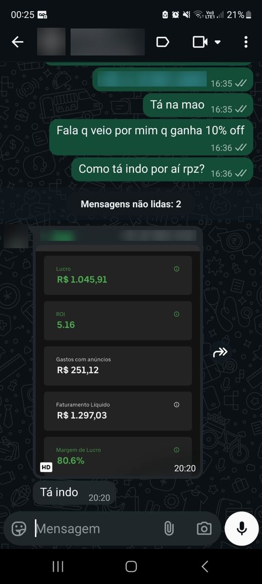 Print de conversa com aluno