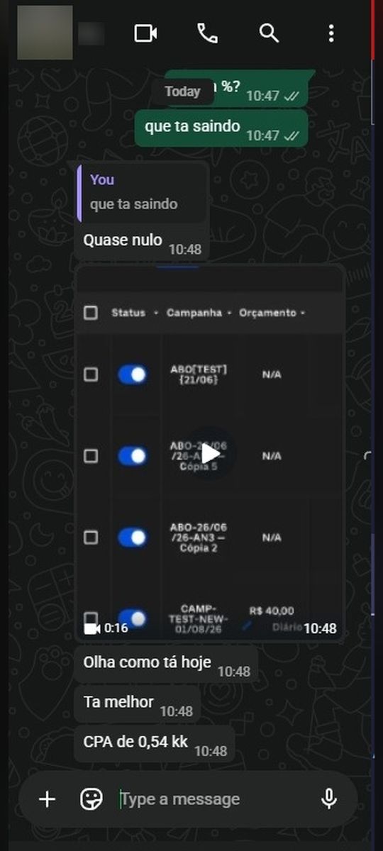Print de conversa com aluno