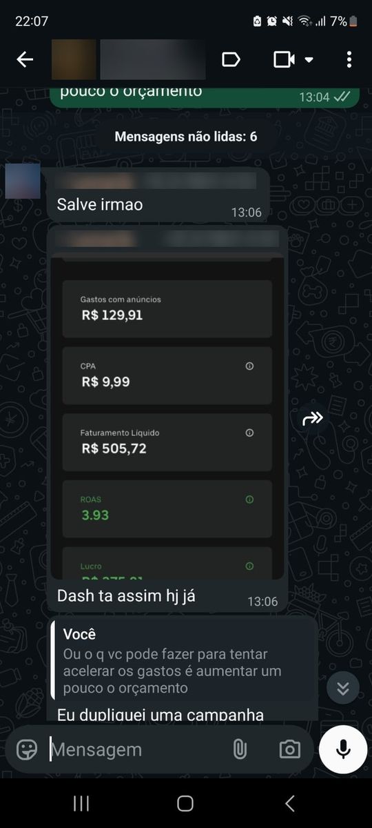 Print de conversa com aluno